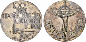 SCHWEIZ - Schützentaler, Schützenmedaillen & Schützenvaria
Schwyz
Silbermedaille 1967. Schwyz. 100 Jahre Eidgenössisches Schützenfest. 14.79 g. FDC ...