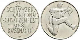 SCHWEIZ - Schützentaler, Schützenmedaillen & Schützenvaria
Schwyz
Silbermedaille 1968. Küssnacht. Kantonalschützenfest. 15.00 g. FDC / Uncirculated....