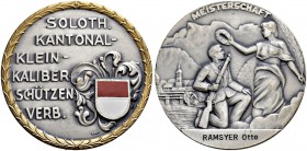 SCHWEIZ - Schützentaler, Schützenmedaillen & Schützenvaria
Solothurn
Versilberte Bronzemedaille o. J. (um 1960). Solothurnischer Kantonal-Kleinkalib...