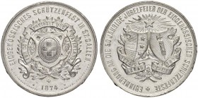 SCHWEIZ - Schützentaler, Schützenmedaillen & Schützenvaria
St. Gallen
Blei-/Zinnmedaille 1874. St. Gallen. Eidgenössisches Schützenfest. 14.10 g. Ri...