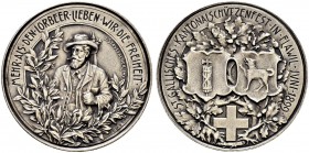 SCHWEIZ - Schützentaler, Schützenmedaillen & Schützenvaria
St. Gallen
Silbermedaille 1899. Flawil. Kantonalschützenfest. 17.75 g. Richter (Schützenm...