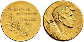 SCHWEIZ - Schützentaler, Schützenmedaillen & Schützenvaria
St. Gallen
Goldmedaille 1904. St. Gallen. Eidgenössisches Schützenfest. 11.10 g. Richter ...