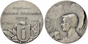SCHWEIZ - Schützentaler, Schützenmedaillen & Schützenvaria
St. Gallen
Silbermedaille 1928. Mels. Kantonal-Schützenfest. 11.15 g. Richter (Schützenme...