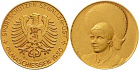 SCHWEIZ - Schützentaler, Schützenmedaillen & Schützenvaria
St. Gallen
Vergoldete Silbermedaille 1950. St. Gallen. Sportschützen St. Gallen-Ost. Olma...