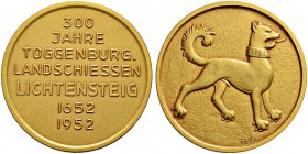 SCHWEIZ - Schützentaler, Schützenmedaillen & Schützenvaria
St. Gallen
Vergoldete Bronzemedaille 1952. Lichtensteig. 300 Jahre Toggenburger Landschie...