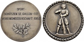 SCHWEIZ - Schützentaler, Schützenmedaillen & Schützenvaria
St. Gallen
Versilberte Bronzemedaille 1952. St. Gallen. Sportschützen St. Gallen-Ost. Ver...