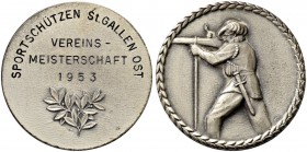 SCHWEIZ - Schützentaler, Schützenmedaillen & Schützenvaria
St. Gallen
Versilberte Bronzemedaille 1953. St. Gallen. Sportschützen St. Gallen-Ost. Ver...