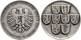 SCHWEIZ - Schützentaler, Schützenmedaillen & Schützenvaria
St. Gallen
Silbermedaille 1958. St. Gallen. Sportschützen St. Gallen-Ost. 10 Jahre Olmasc...