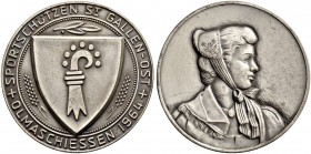 SCHWEIZ - Schützentaler, Schützenmedaillen & Schützenvaria
St. Gallen
Silbermedaille 1965. St. Gallen. Sportschützen St. Gallen-Ost. Olmaschiessen. ...