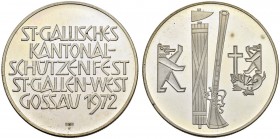 SCHWEIZ - Schützentaler, Schützenmedaillen & Schützenvaria
St. Gallen
Silbermedaille 1972. Gossau. Kantonalschützenfest St. Gallen-West. 14.96 g. FD...