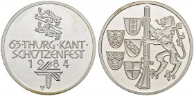 SCHWEIZ - Schützentaler, Schützenmedaillen & Schützenvaria
Thurgau
Silbermedaille 1984. Kantonalschützenfest. 15.05 g. Polierte Platte. FDC / Choice...