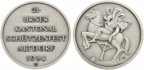 SCHWEIZ - Schützentaler, Schützenmedaillen & Schützenvaria
Uri
Silbermedaille 1984. Altdorf. Kantonalschützenfest. 14.98 g. FDC / Uncirculated.