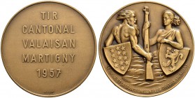 SCHWEIZ - Schützentaler, Schützenmedaillen & Schützenvaria
Wallis / Valais
Bronzemedaille 1957. Martigny. Tir cantonal. 56.91 g. Richter (Schützenme...