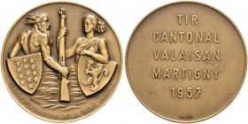 SCHWEIZ - Schützentaler, Schützenmedaillen & Schützenvaria
Wallis / Valais
Bronzemedaille 1957. Martigny. Tir cantonal. 56.18 g. Richter (Schützenme...