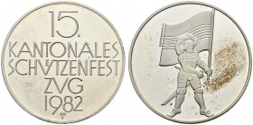 SCHWEIZ - Schützentaler, Schützenmedaillen & Schützenvaria
Zug
Silbermedaille 1982. Zug. Kantonalschützenfest. 14.96 g. Polierte Platte. FDC / Choic...