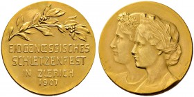 SCHWEIZ - Schützentaler, Schützenmedaillen & Schützenvaria
Zürich
Goldmedaille 1907. Zürich. Eidgenössisches Schützenfest. 15.18 g. Richter (Schütze...
