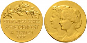 SCHWEIZ - Schützentaler, Schützenmedaillen & Schützenvaria
Zürich
Goldmedaille 1907. Zürich. Eidgenössisches Schützenfest. 15.19 g. Richter (Schütze...