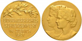 SCHWEIZ - Schützentaler, Schützenmedaillen & Schützenvaria
Zürich
Goldmedaille 1907. Zürich. Eidgenössisches Schützenfest. 15.13 g. Richter (Schütze...