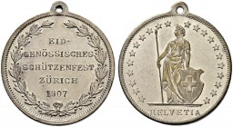 SCHWEIZ - Schützentaler, Schützenmedaillen & Schützenvaria
Zürich
Weissmetallmedaille vernickelt 1907. Zürich. Eidgenössisches Schützenfest. 16.06 g...