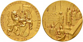 SCHWEIZ - Schützentaler, Schützenmedaillen & Schützenvaria
Zürich
Goldmedaille 1920. Zürich. Zürcher Kantonalstandschiessen. 13.93 g. Richter (Schüt...