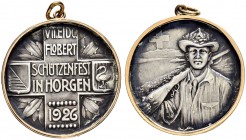 SCHWEIZ - Schützentaler, Schützenmedaillen & Schützenvaria
Zürich
Silbermedaille mit Fassung 1926. Horgen. VII. Eidgenössisches Flobertschützenfest....