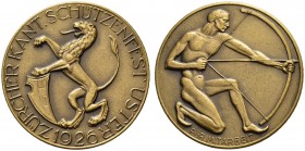 SCHWEIZ - Schützentaler, Schützenmedaillen & Schützenvaria
Zürich
Bronzemedaille 1926. Uster. Zürcher Kantonalschützenfest. "FÜR MITARBEIT". 9.93 g....