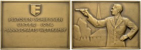 SCHWEIZ - Schützentaler, Schützenmedaillen & Schützenvaria
Zürich
Bronzemedaille 1934. Uster. Pistolenschiessen. Mannschaftswettkampftag. 118.84 g. ...
