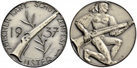 SCHWEIZ - Schützentaler, Schützenmedaillen & Schützenvaria
Zürich
Silbermedaille 1937. Uster. Kantonalschützenfest. 14.86 g. Richter (Schützenmedail...