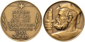 SCHWEIZ - Schützentaler, Schützenmedaillen & Schützenvaria
Zürich
Bronzemedaille 1955. Zürich. VSSV. Jubiläums-Schiessen 1904-1954. 56.41 g. Richter (...