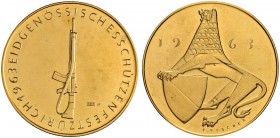 SCHWEIZ - Schützentaler, Schützenmedaillen & Schützenvaria
Zürich
Goldmedaille 1963. Zürich. Eidgenössisches Schützenfest. 26.99 g. Selten / Rare. F...