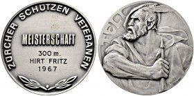 SCHWEIZ - Schützentaler, Schützenmedaillen & Schützenvaria
Zürich
Versilberte Bronzemedaille 1967. Zürcher Schützen-Veteranen. Meisterschaft. 53.48 ...