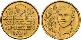 SCHWEIZ - Schützentaler, Schützenmedaillen & Schützenvaria
Zürich
Goldmedaille 1969. Zürich. Zürcher Knabenschiessen. 25.65 g. Selten / Rare. FDC / ...