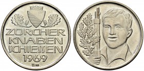 SCHWEIZ - Schützentaler, Schützenmedaillen & Schützenvaria
Zürich
Silbermedaille 1969. Zürich. Zürcher Knabenschiessen. 14.80 g. FDC / Uncirculated....