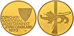 SCHWEIZ - Schützentaler, Schützenmedaillen & Schützenvaria
Zürich
Goldmedaille 1973. Züri-Oberland. Zürcher Kantonalschützenfest. 26.06 g. Selten / ...