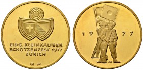 SCHWEIZ - Schützentaler, Schützenmedaillen & Schützenvaria
Zürich
Goldmedaille 1977. Zürich. Eidgenössisches Kleinkaliberschützenfest. 25.98 g. Selt...