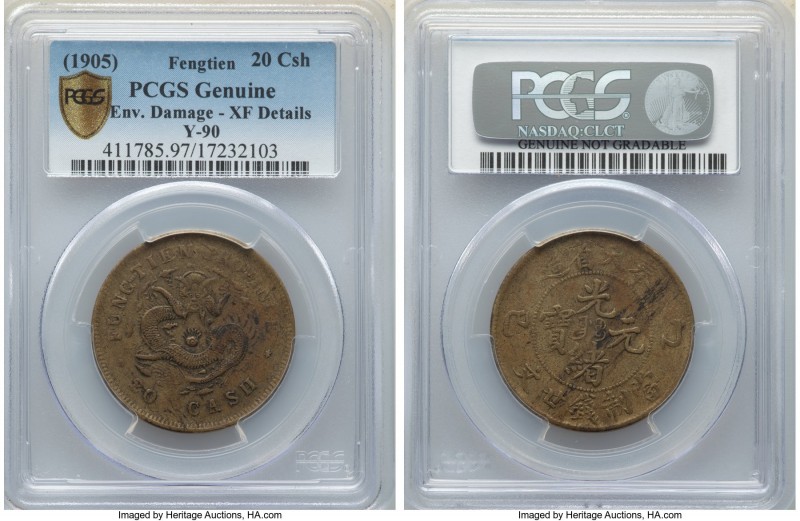 Fengtien. Kuang-hsü 20 Cash CD 1905 XF Details (Environmental Damage) PCGS, KM-Y...