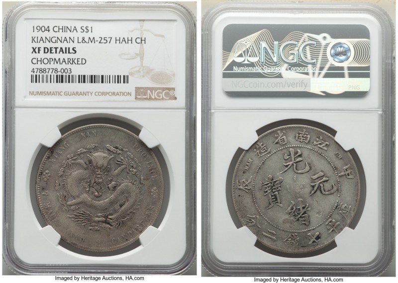 Kiangnan. Kuang-hsü Dollar CD 1904 XF Details (Chopmarked) NGC, KM-Y145a.12, L&M...