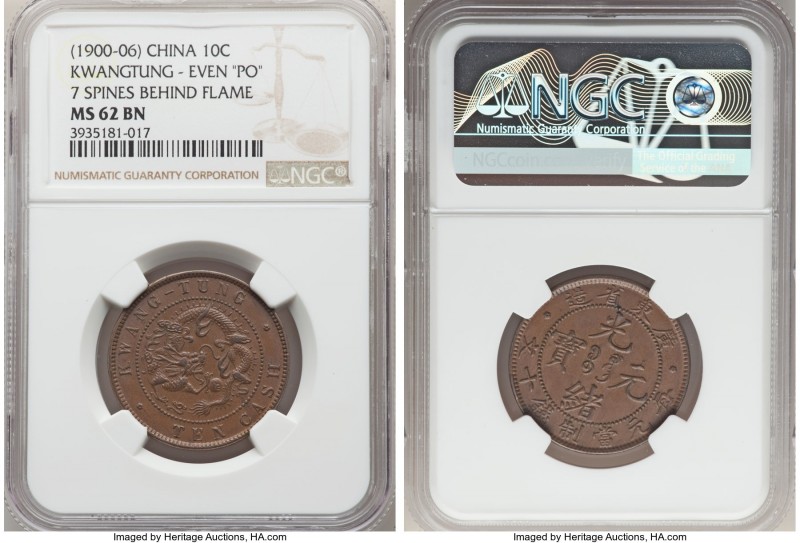 Kwangtung. Kuang-hsü 10 Cash (Cent) ND (1900-1906) MS62 Brown NGC, KM-Y193, CL-K...