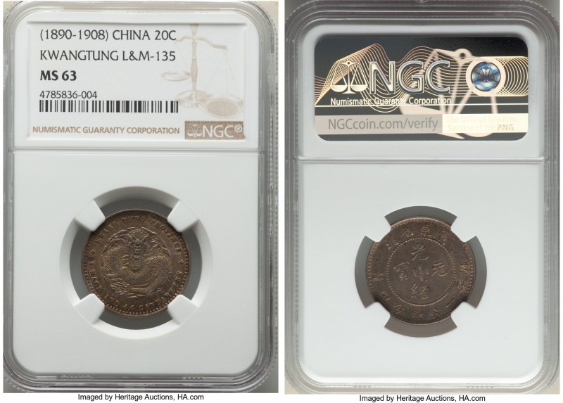 Kwangtung. Kuang-hsü 20 Cents ND (1890-1908) MS63 NGC, KM-Y201, L&M-135. 

HID09...