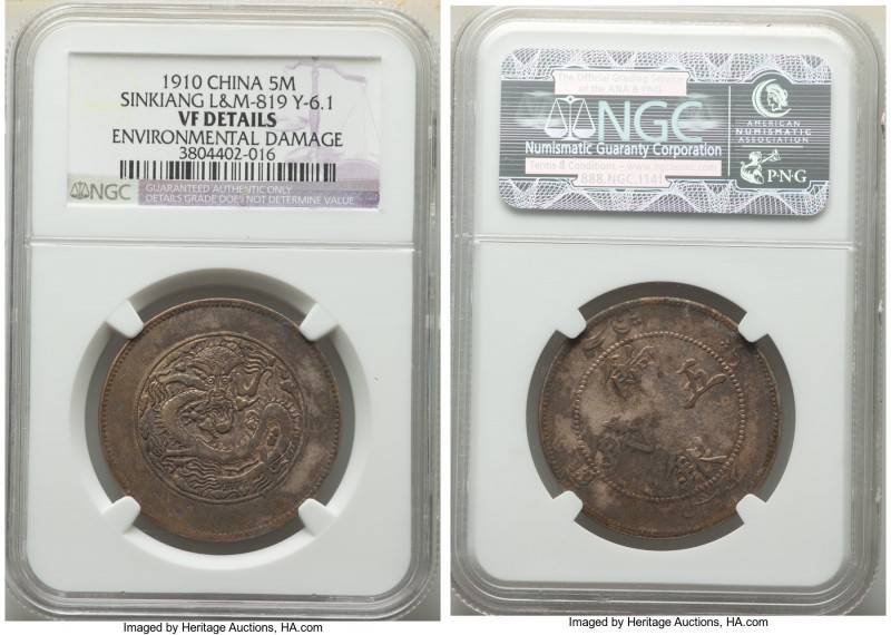 Sinkiang. Hsüan-t'ung 5 Miscals CD 1910 VF Details (Environmental Damage) NGC, K...