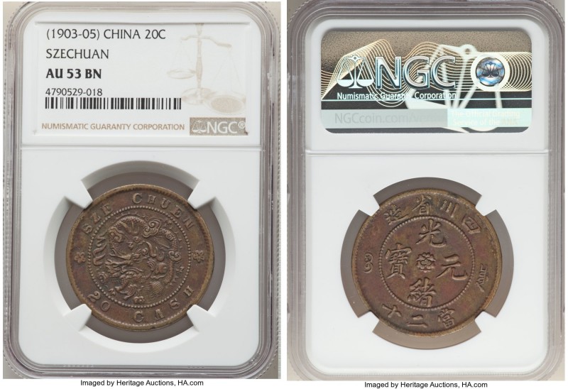 Szechuan. Kuang-hsü 20 Cash ND (1903-1905) AU53 Brown NGC, KM-Y227. Variety with...