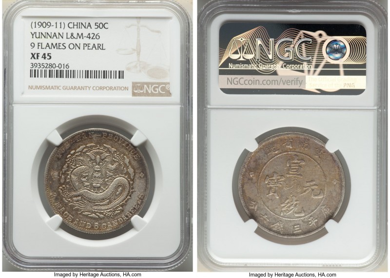 Yunnan. Hsüan-t'ung 50 Cents ND (1909-1911) XF45 NGC, KM-Y259.1, L&M-426. 9 Flam...