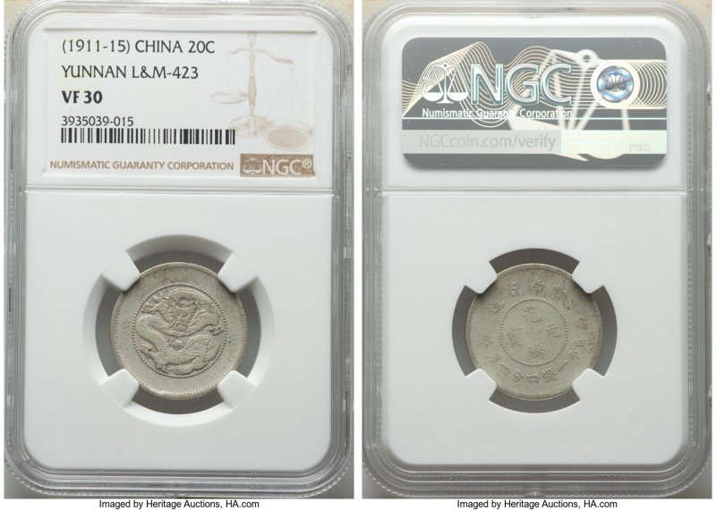 Yunnan. Republic 20 Cents ND (1911-1915) VF30 NGC, KM-Y256a, L&M-423. 

HID09801...
