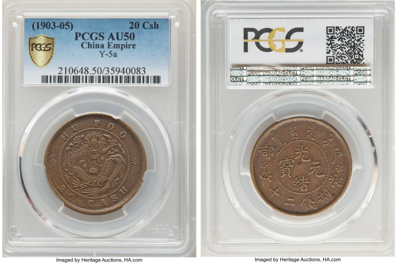 Kuang-hsü 20 Cash ND (1903-1905) AU50 PCGS, KM-Y5aa. A difficult type in better ...