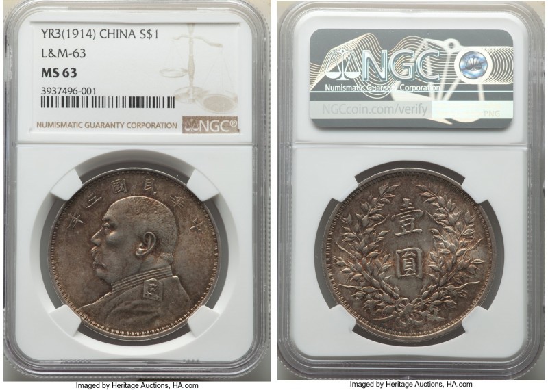 Republic Yuan Shih-kai Dollar Year 3 (1914) MS63 NGC, KM-Y329, L&M-63. Decorated...