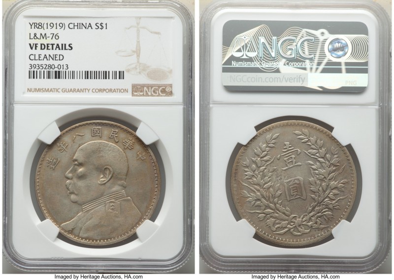 Republic Yuan Shih-kai Dollar Year 8 (1919) VF Details (Cleaned) NGC, KM-Y329.6,...