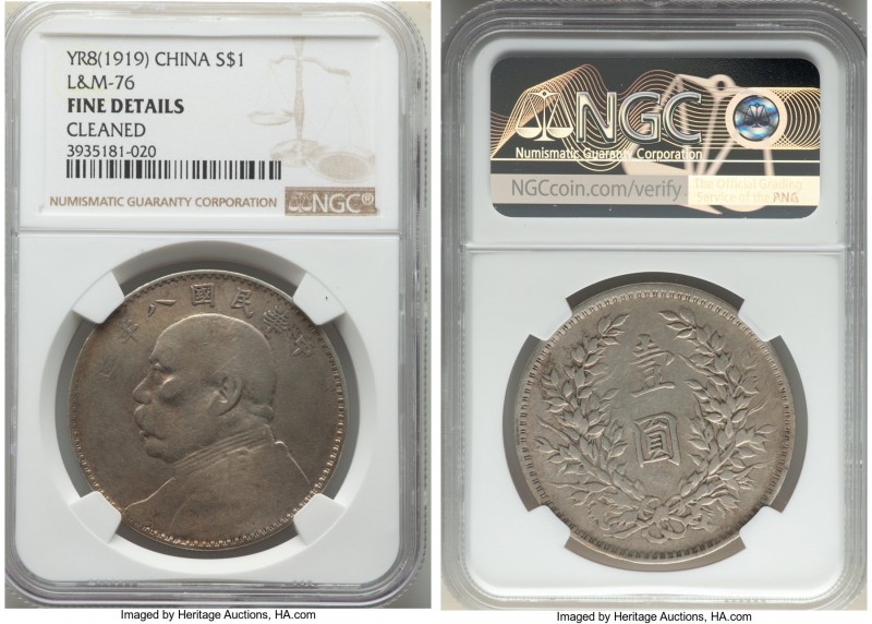 Republic Yuan Shih-kai Dollar Year 8 (1919) Fine Details (Cleaned) NGC, KM-Y329....