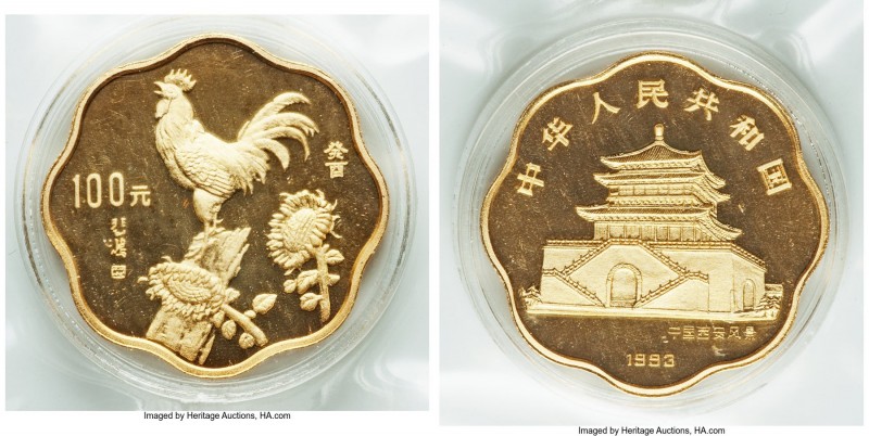 People's Republic gold Proof Scalloped "Year of the Rooster" 100 Yuan (1/2 oz) 1...