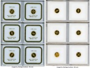 People's Republic 6-Piece Lot of Uncertified gold Proof "Vault Protector" 1/10 Ounce Medals ND (1985), Fr-Unl., Cheng-pg. 31, 3. Housed in acrylic pre...
