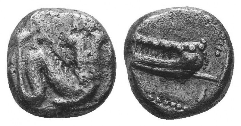 Phoenicia, Arados (Arwad) AR. Attic standard. Circa 440-420 BC. Marine deity (Ba...